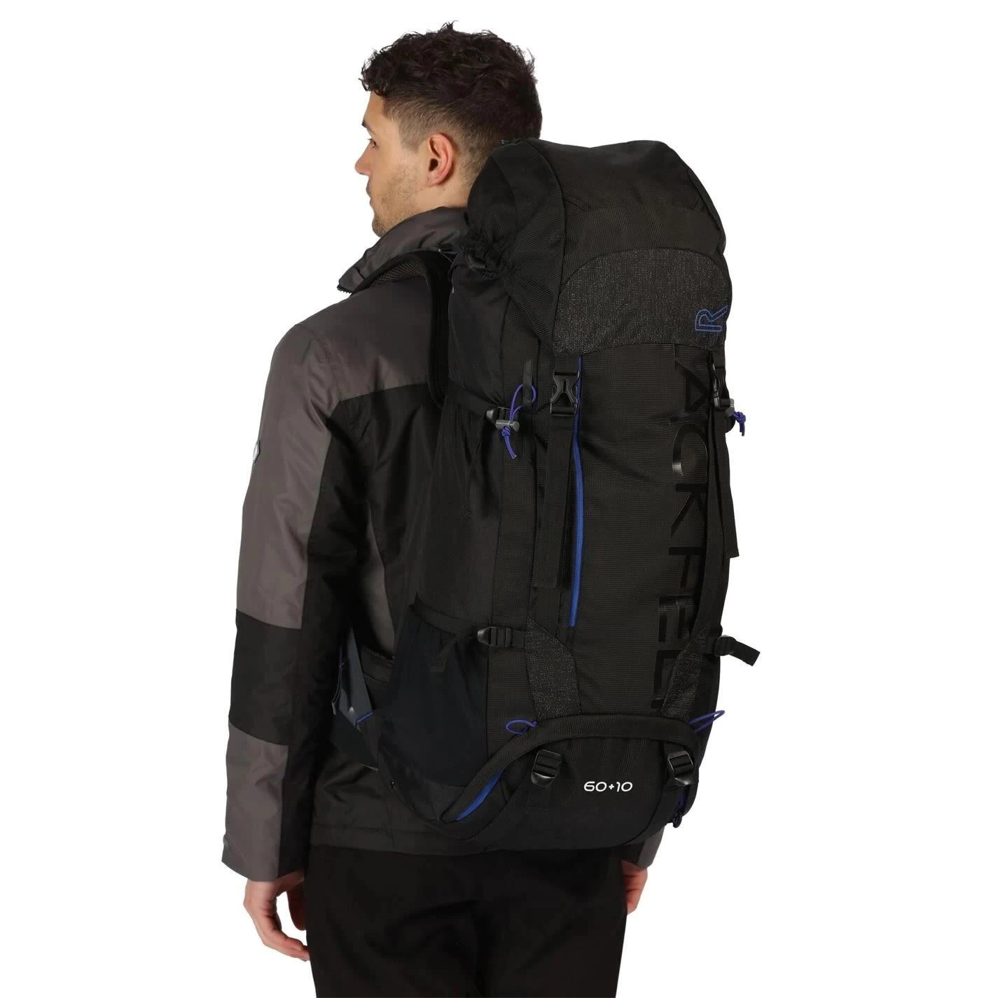Regatta Blackfell III 60+10L Expandable Rucksack (Black/Surfspray Blue) - Image 2
